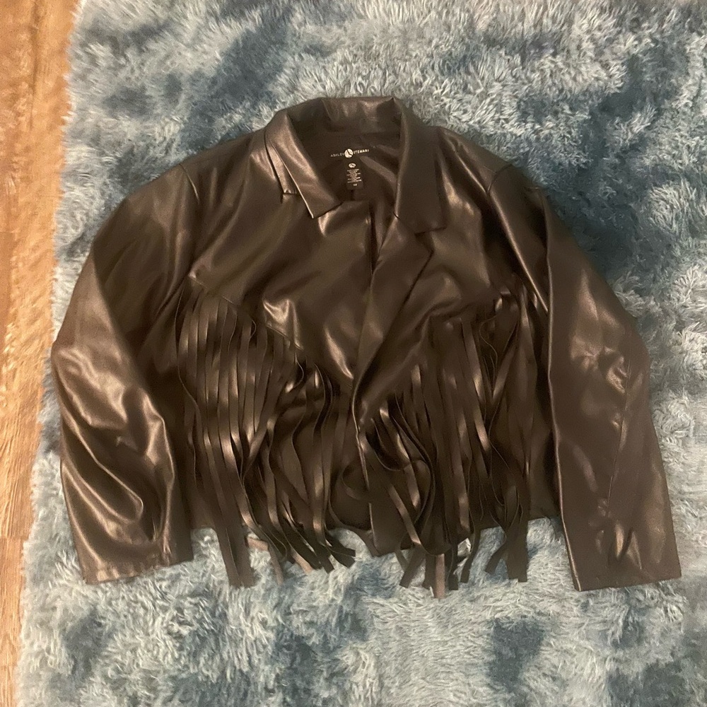 Chic Black Faux Leather Fringe Jacket